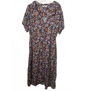 Midi Dress Women's Size Small Floral Collared Bow Cottage